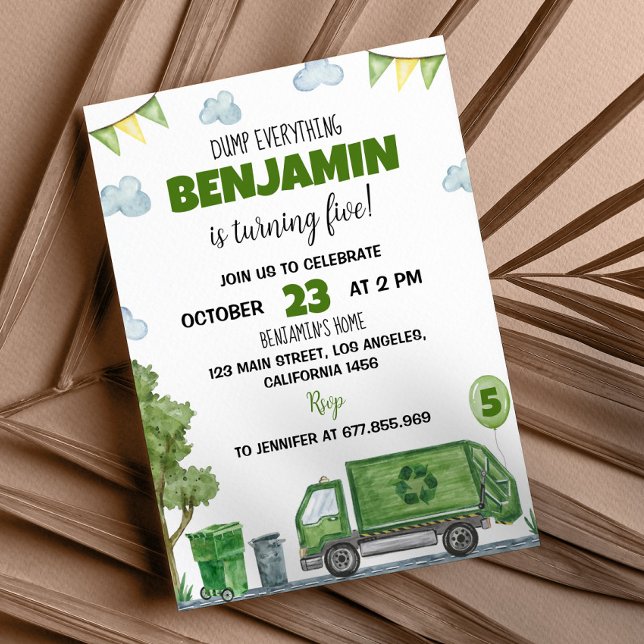 Trash Garbage Truck Birthday Invitation (Creator Uploaded)