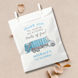 Trash Garbage Truck Blue 1st Birthday Thank You Favour Bags