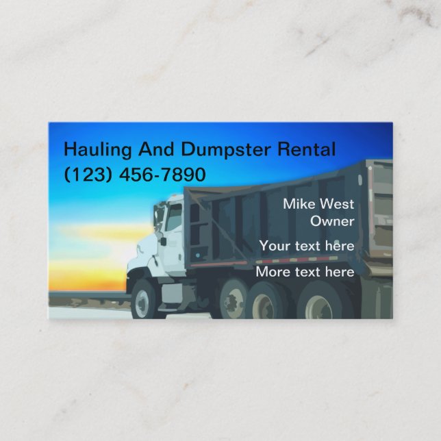 Trash Hauling And Dumpster Rental Business Card (Front)