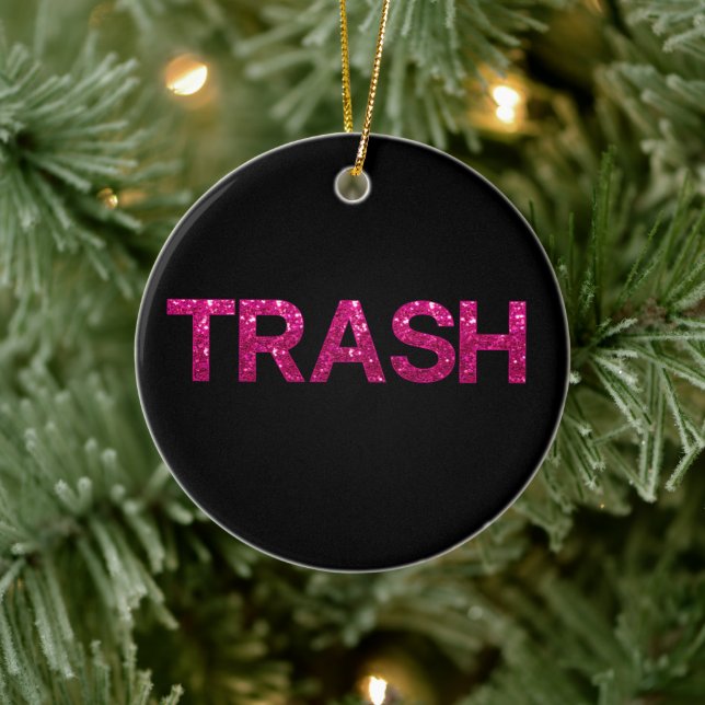 Trash Hot Pink Glitter Personalised Ceramic Tree Decoration (Tree)