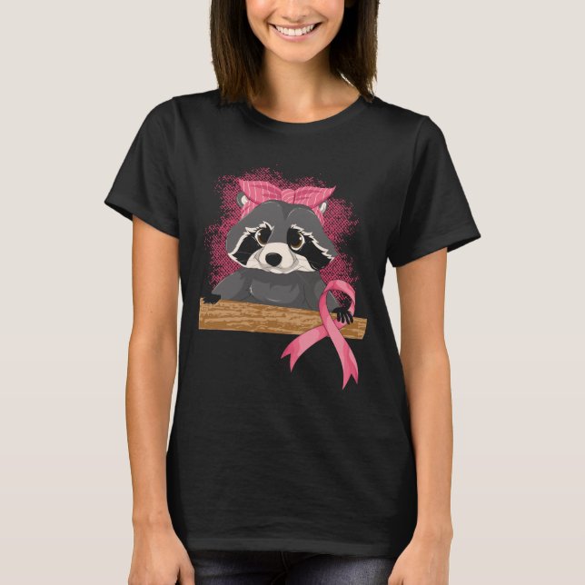 Trash Panda Pink Ribbon Racoon Breast Cancer Awar T-Shirt (Front)