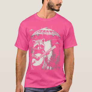 Trash Panda Playing Banjo Alien Ufo Funny Racoon T-Shirt