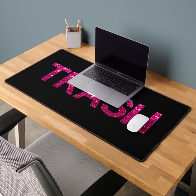 Trash Pink Glitter on Black Desk Mat (Office 2)