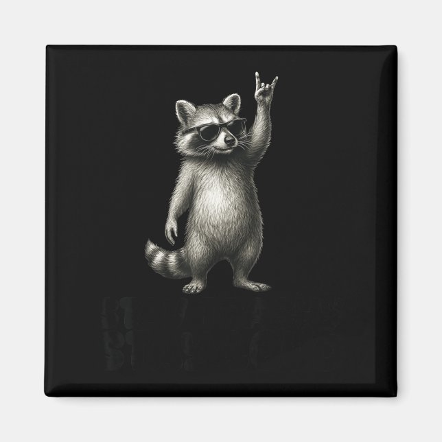 Trash Shades DJ Panda Raccoon Rock Magnet (Front)