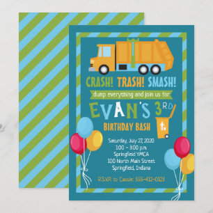 Trash Truck Birthday Invitation