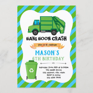 Trash truck birthday theme Invitation