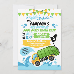 Trash Truck Pool Party Summer Splash Birthday Invitation