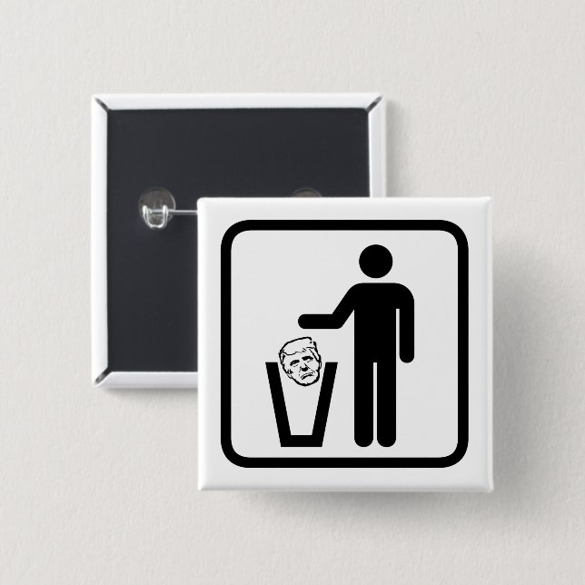 trash trump sign 15 cm square badge (Front & Back)