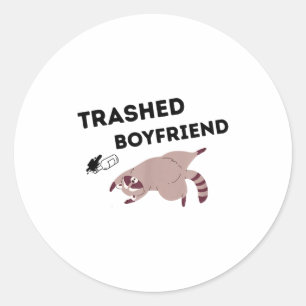 Trashed Boyfriend, Funny Trashed Panda Couples Pre Classic Round Sticker