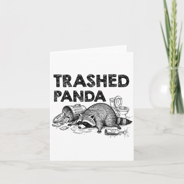 Trashed Panda Funny Drunk Racoon Gets Drunk Meme F Card (Front)