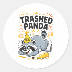Trashed Panda New Year 2026 Funny Drunk Raccoon Classic Round Sticker