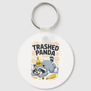 Trashed Panda New Year 2026 Funny Drunk Raccoon Key Ring