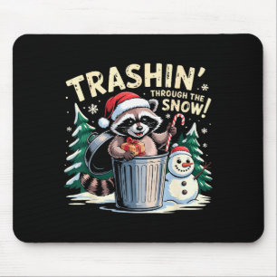 Trashin Through The Snow Christmas Funny Raccoon H Mouse Mat