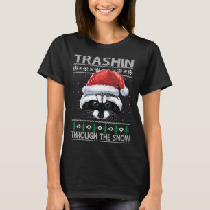 Trashin Through The Snow Christmas Racoon Santa h T-Shirt