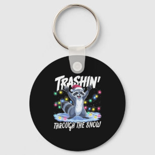 Trashin' Through The Snow Funny Christmas Raccoon  Key Ring