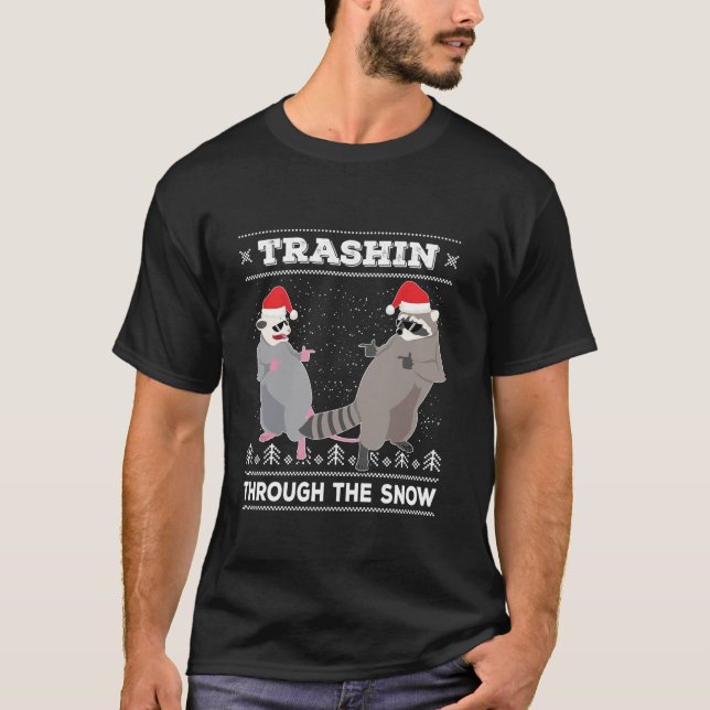 Trashin Through The Snow Garbage Gang Opossum Racc T-Shirt (Front)
