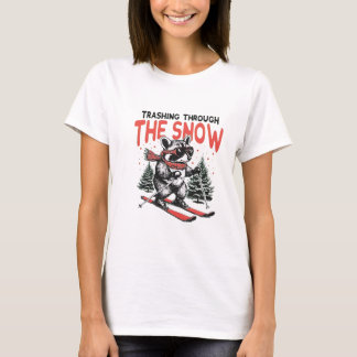 Trashing Through The Snow Racoon Skiing Vintage T-Shirt