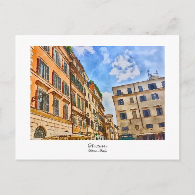 Trastevere Rome, Italy Watercolor Painting Postcard (Front)