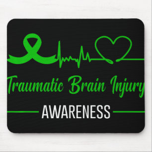 Traumatic Brain Injury Awareness Green Ribbon Hear Mouse Mat