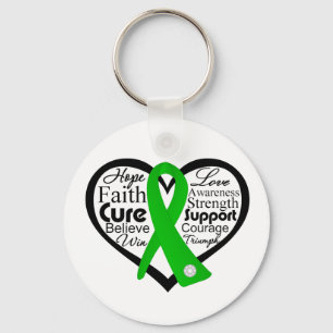 Traumatic Brain Injury Heart Ribbon Collage Key Ring