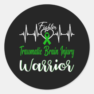 Traumatic Brain Injury Warrior Heartbeat Fight Gre Classic Round Sticker
