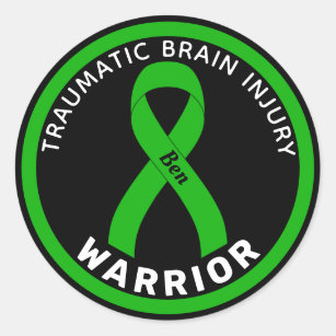 Traumatic Brain Injury Warrior Ribbon Black Classic Round Sticker