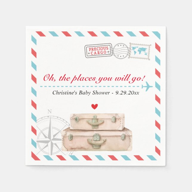 Travel Adventure Aeroplane Baby Shower Napkins (Front)