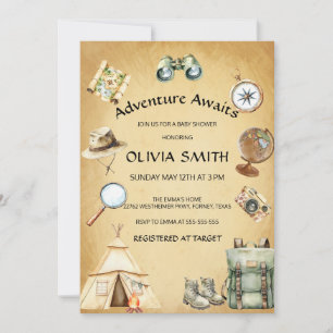 Travel Adventure Awaits Gender Neutral Baby Shower Invitation