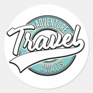 Travel Adventure Awaits vintage logo Classic Round Sticker