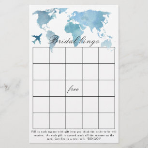Travel Adventure Bridal shower Bingo game