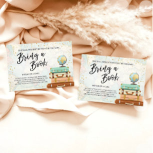 Travel Adventure Gold Baby Shower Bring a book Enclosure Card
