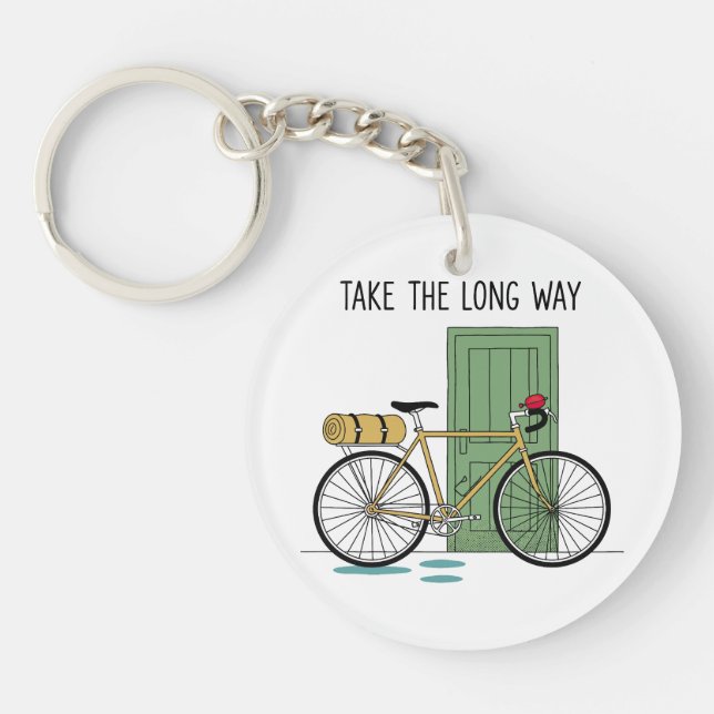 Travel Adventure Line Art – Take the Long Way Key Ring (Front)