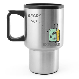 Travel Adventure Ready Set Explore suitcase design Travel Mug
