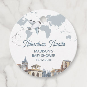 Travel Adventure World Map Airplane Baby Shower  Favour Tags