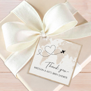 Travel Adventure World Map Baby Shower Thank You Favour Tags