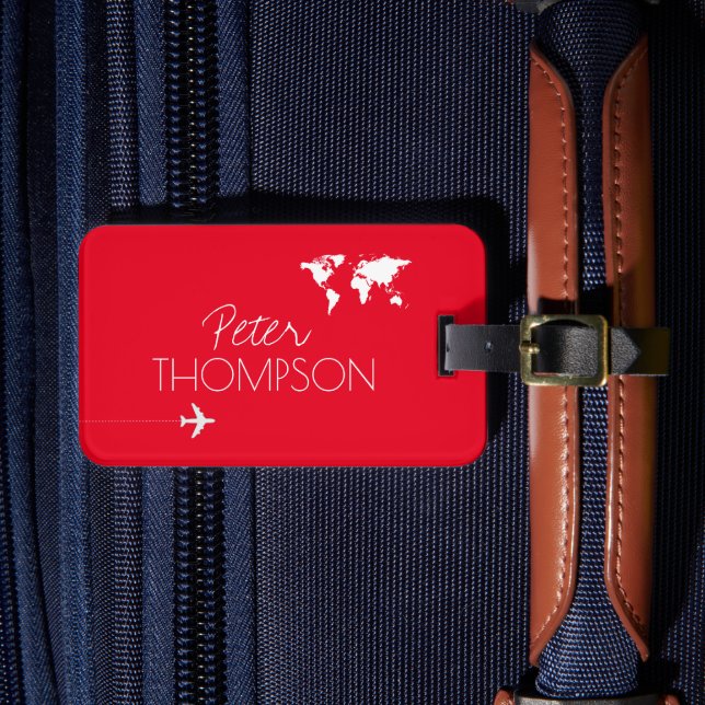Travel Adventures Personalised Elegant Red Luggage Tag (Front Insitu 4)