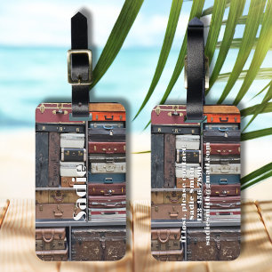 Travel Adventures, Vintage Suitcases Luggage Tag