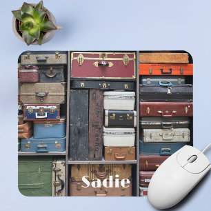 Travel Adventures, Vintage Suitcases Mouse Mat