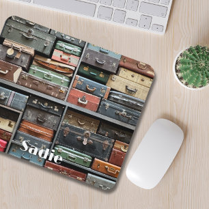 Travel Adventures, Vintage Suitcases Mouse Mat