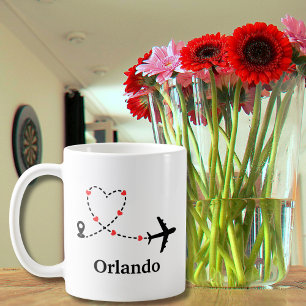 Travel Aeroplane Hearts Minimalist Custom Location Coffee Mug