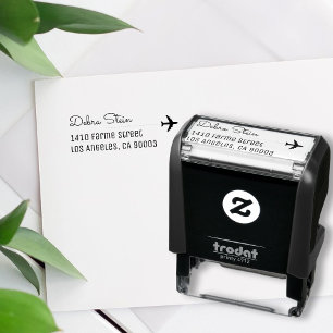 Travel Aeroplane & name, simple & clear Self-inking Stamp
