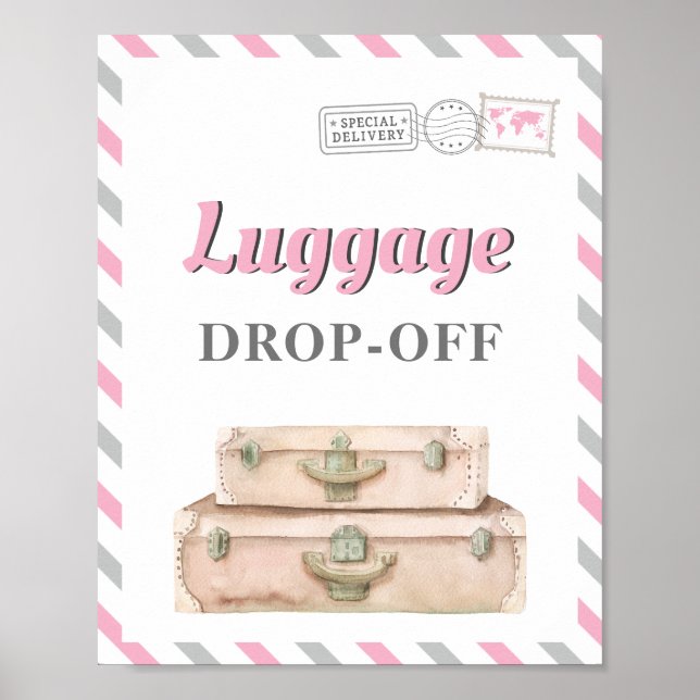 Travel Aeroplane Party Luggage Drop-off Gift Table Poster (Front)