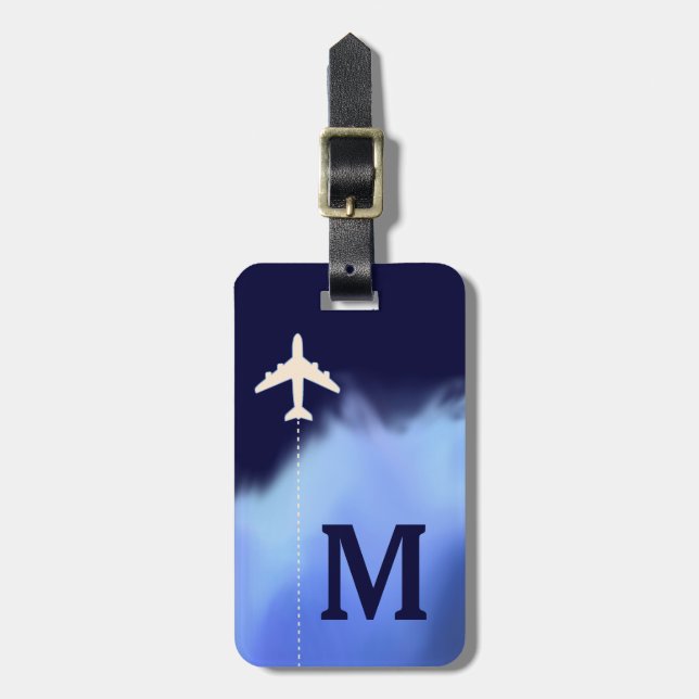 travel aeroplane personalised name & initial luggage tag (Front Vertical)