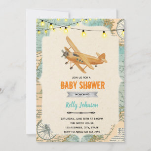 Travel aeroplane shower birthday invitation