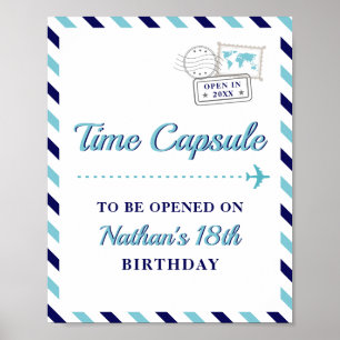 Travel Aeroplane Time Capsule Baby Boy 1st Birthda Poster