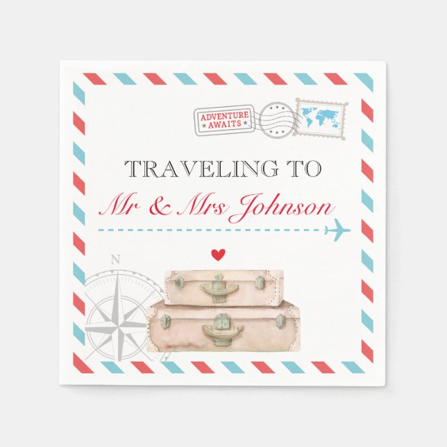 Travel Aeroplane Wedding Napkins Decoration Mr Mrs (Front)