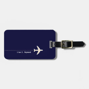 Travel Aeroplane with Dotted Line Navy Blue Luggage Tag