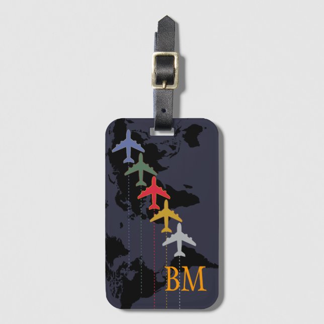 travel . aeroplanes . map luggage tag (Front Vertical)