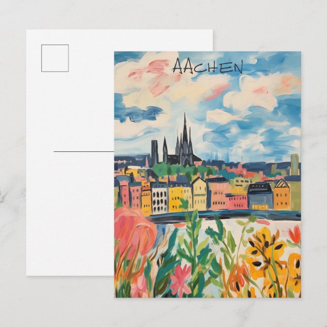 Travel Aesthetic Painting City Aachen Germany  Postcard (Front/Back)