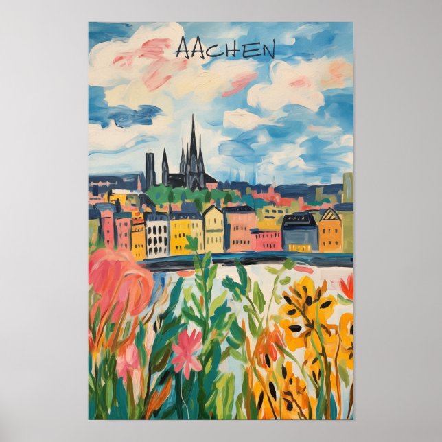 Travel Aesthetic Painting City Aachen Germany  Poster (Front)